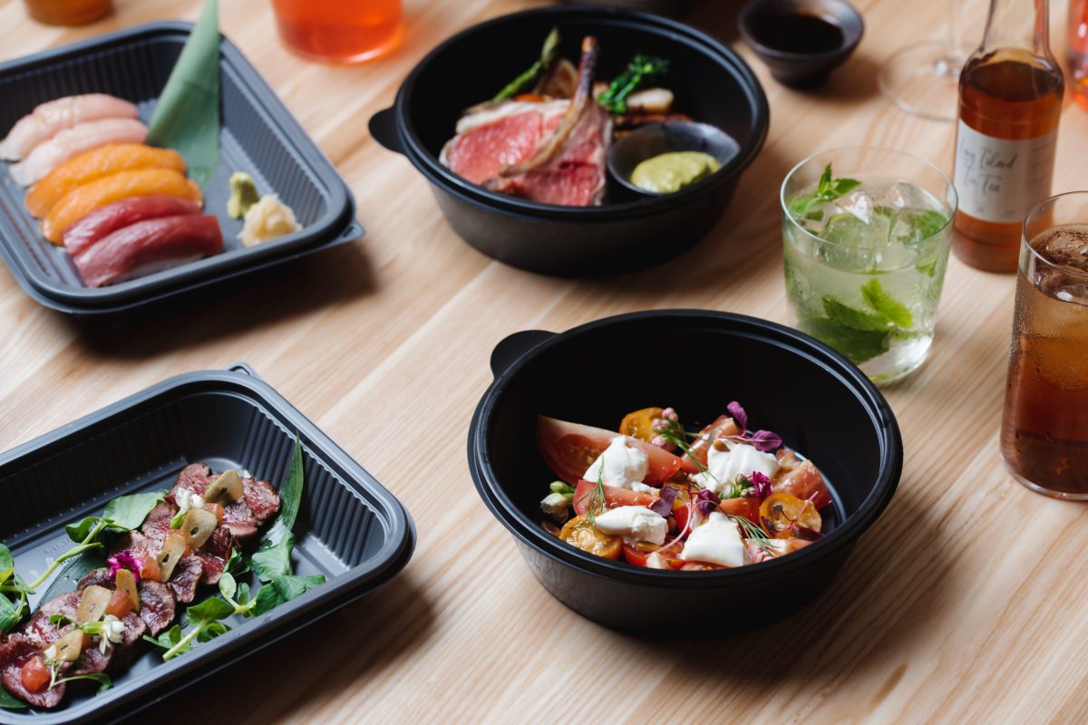 sushi, beef tataki, lamb, tomato salad